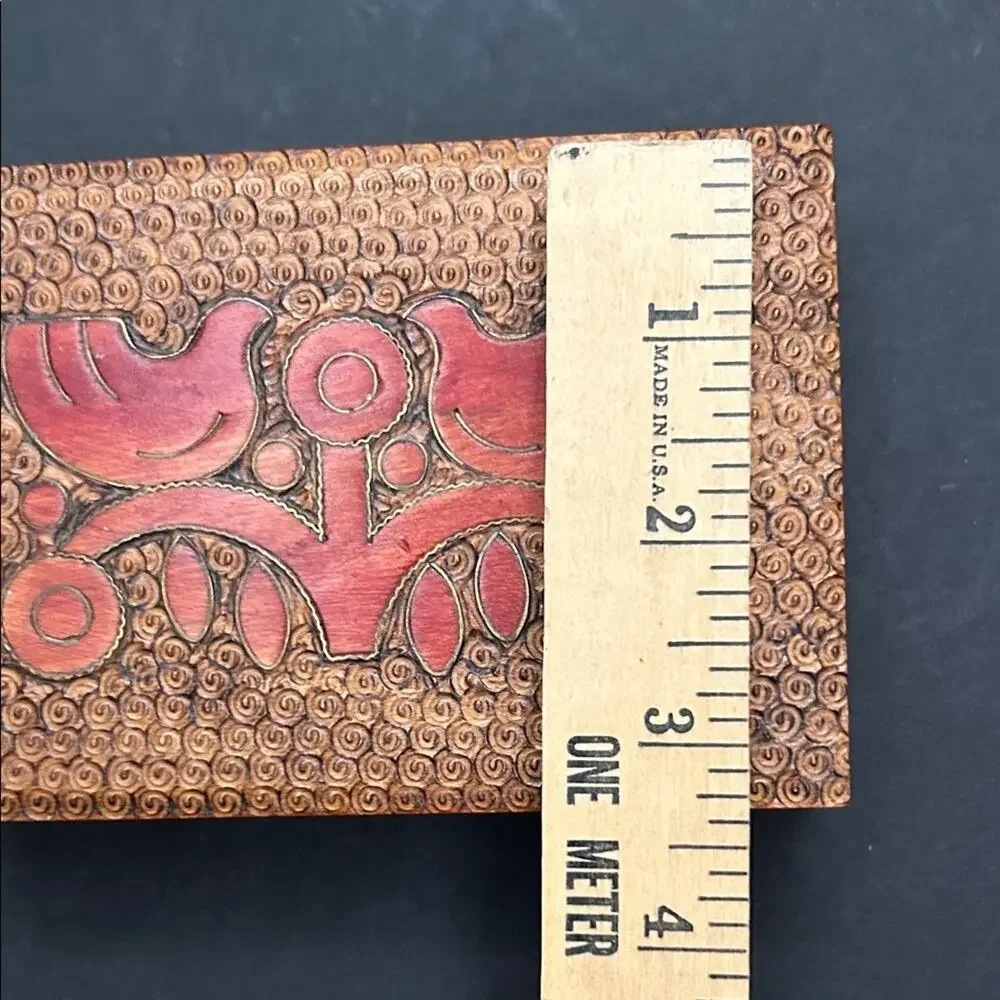 Vintage Carved Wooden Jewelry Box with Dove Accents